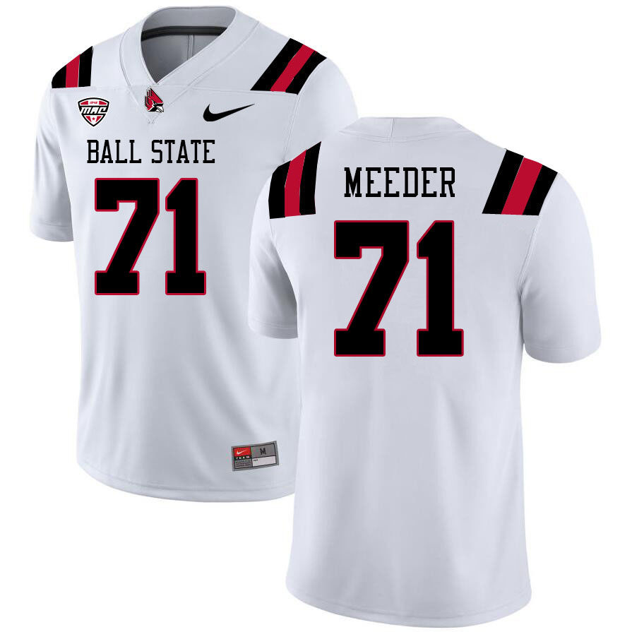 Ball State Cardinals #71 Kevin Meeder College Football Jerseys Stitched Sale-White